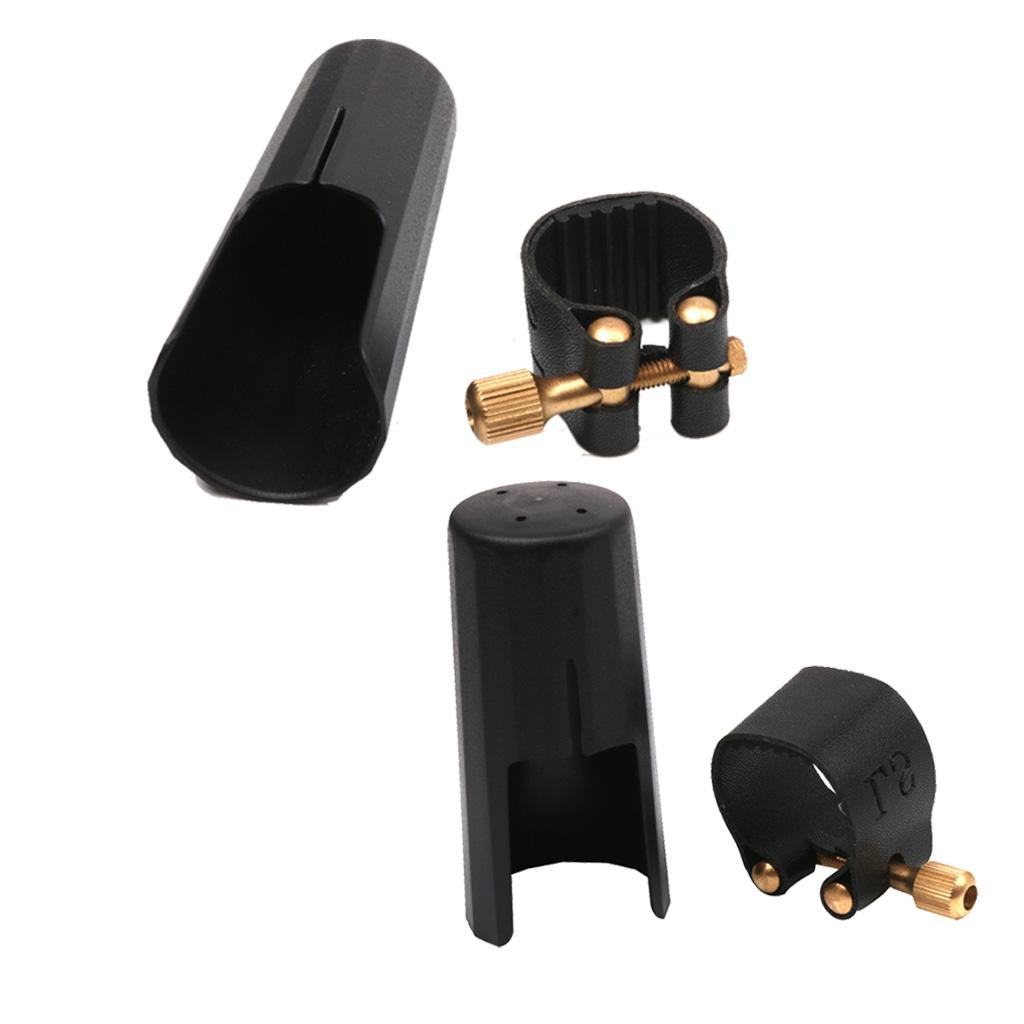 2 Sets Plastic Soprano Saxophone Sax Mouthpiece Cover with PU Ligature