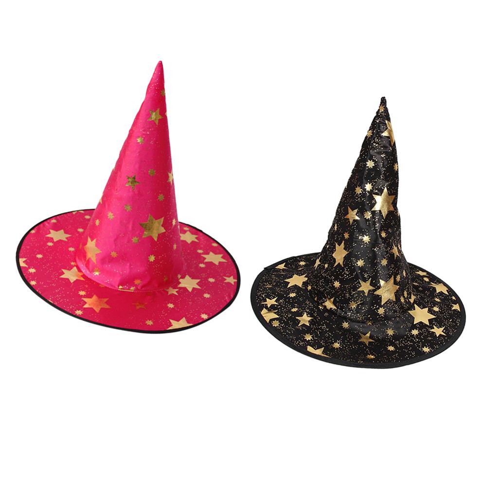 2 Pieces Kids Wizard Witch Hats Pointed Hat Halloween Fancy Dress Black Rose