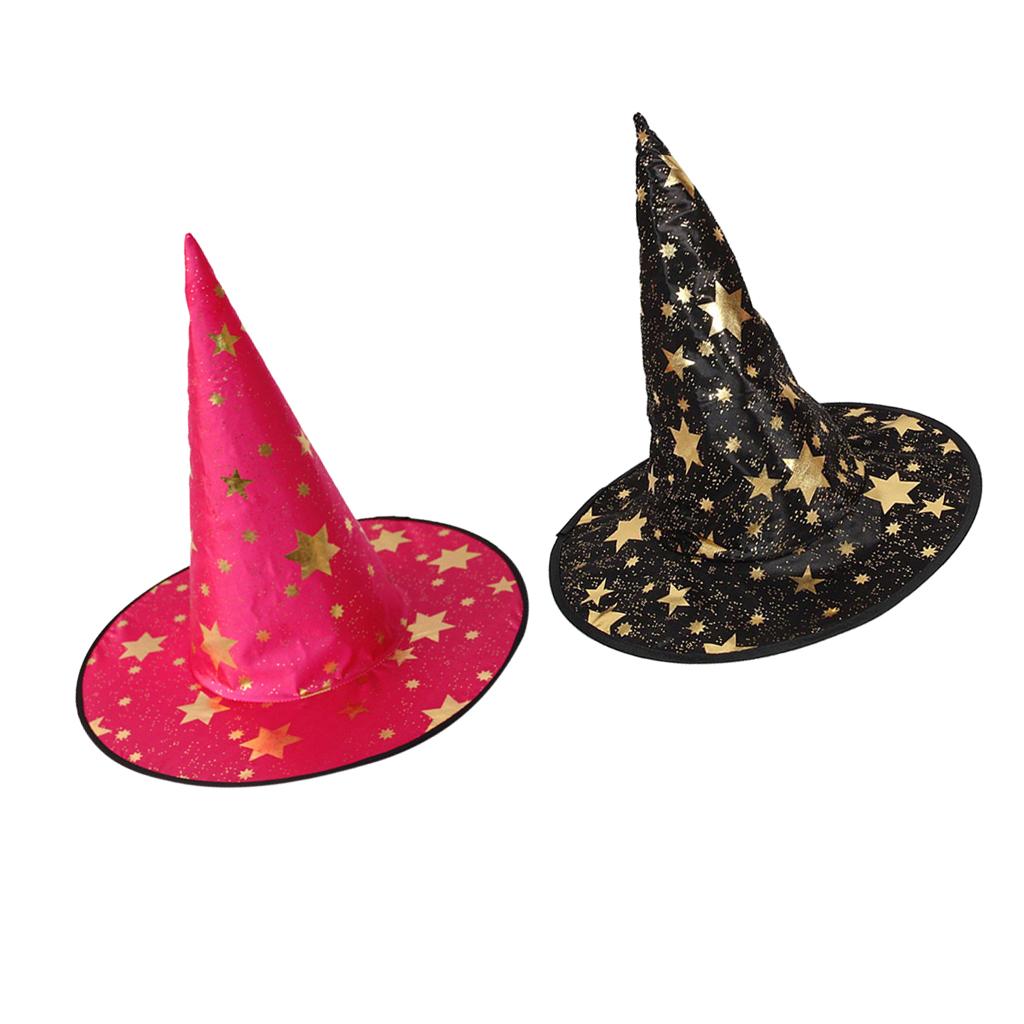 2 Pieces Kids Wizard Witch Hats Pointed Hat Halloween Fancy Dress Black Rose