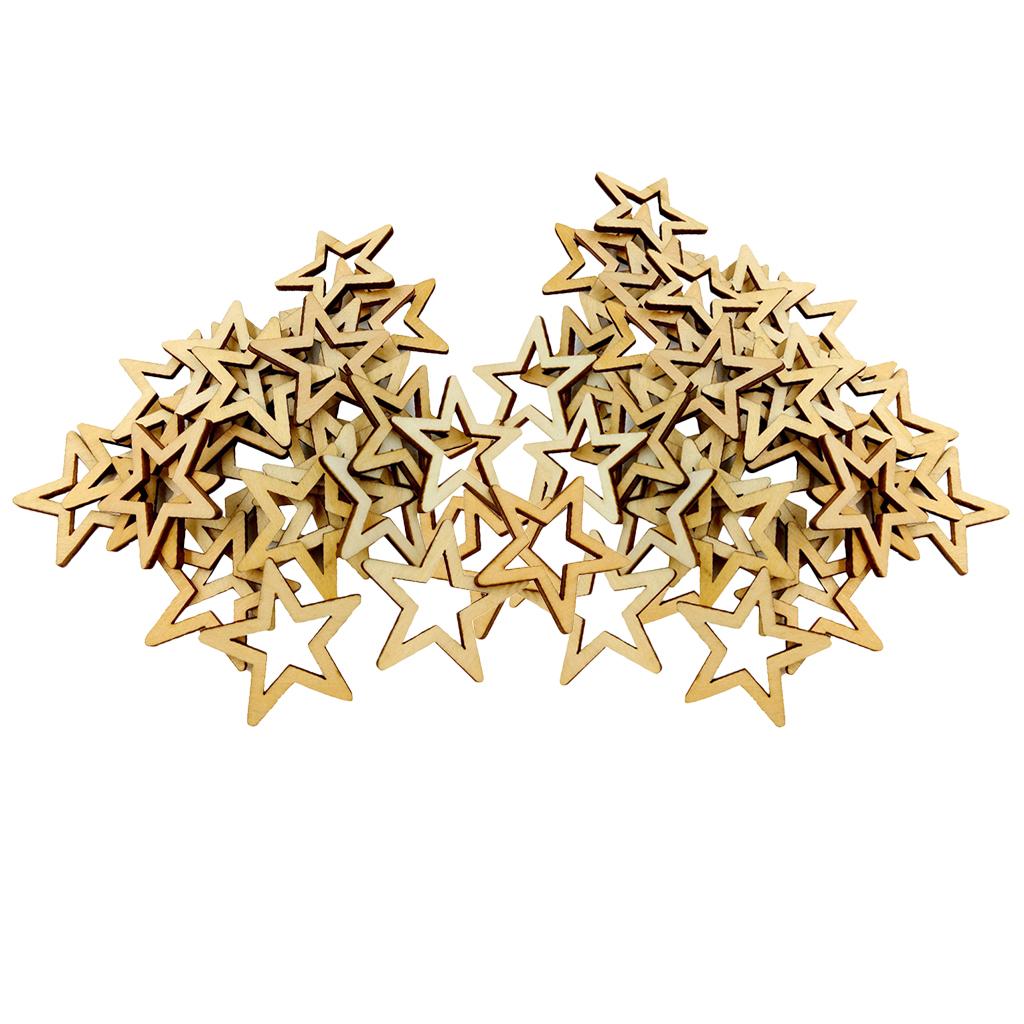 80 Pieces Hollow Star Shape Wooden Piece Embellishments for Handcrafts Decor