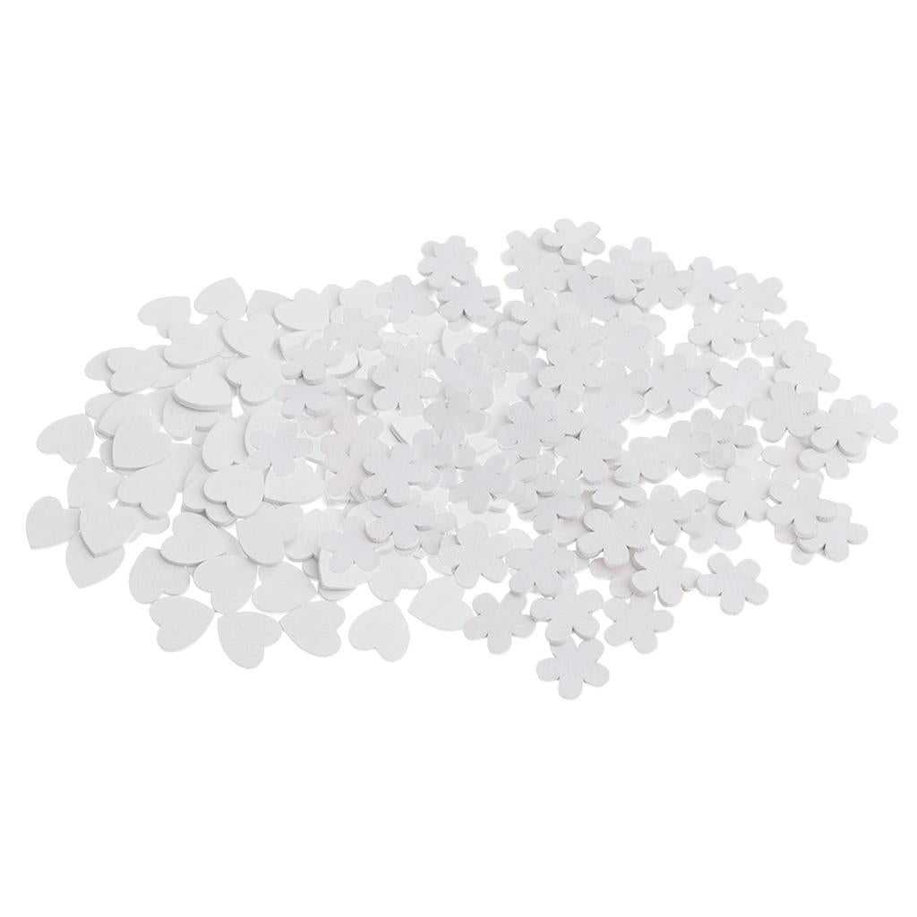 200 Pieces White Wooden Love Heart Flower Shapes Craft Wood Embellishments