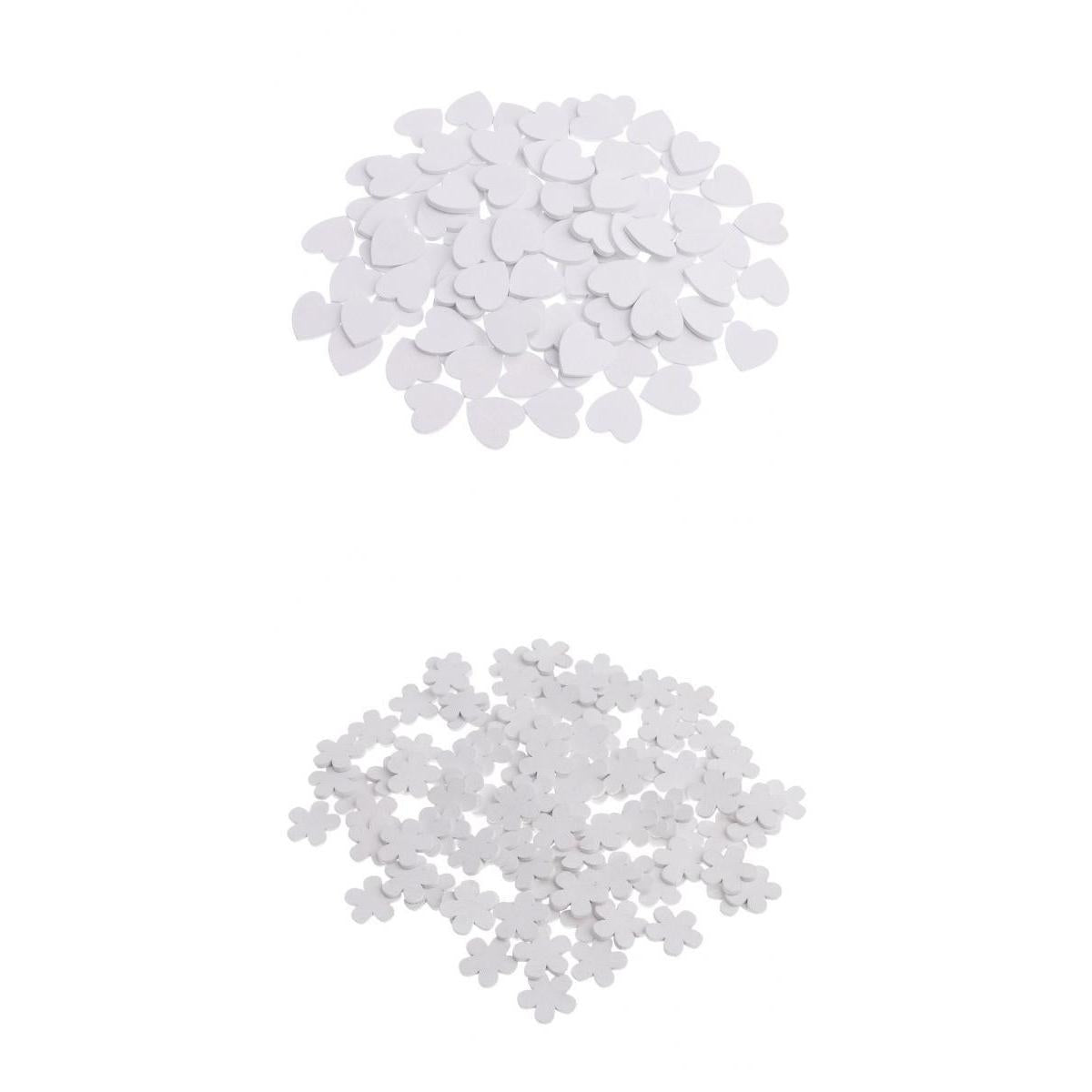200 Pieces White Wooden Love Heart Flower Shapes Craft Wood Embellishments