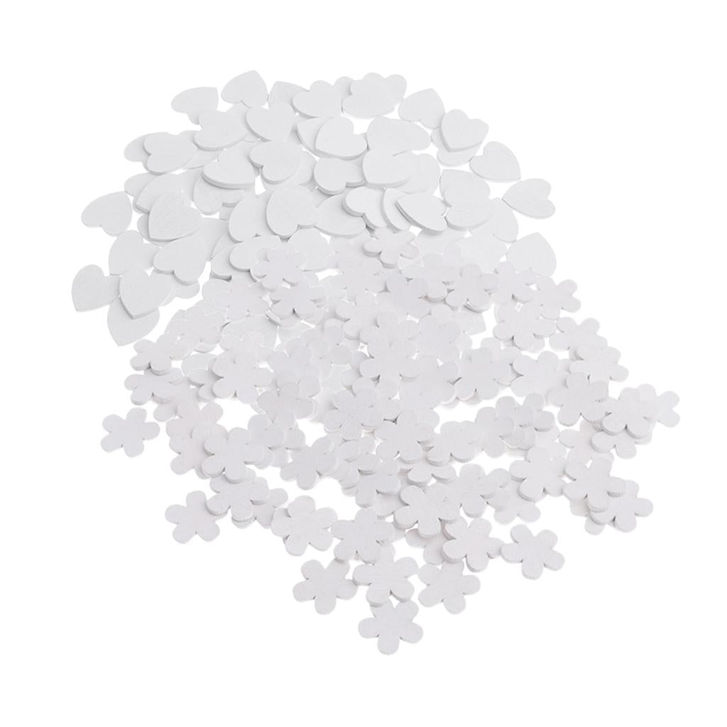 200 Pieces White Wooden Love Heart Flower Shapes Craft Wood Embellishments
