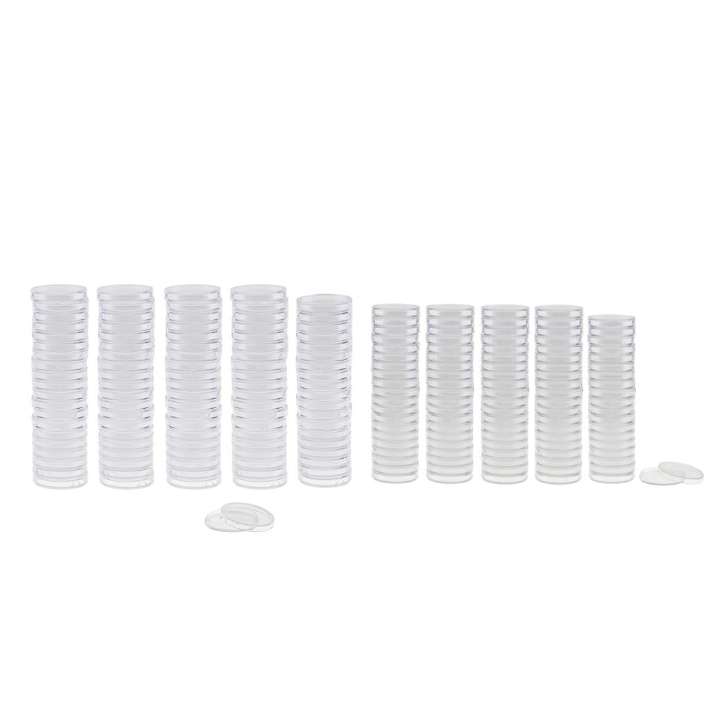 200pcs Clear Round Plastic Coin Capsules Storage Holder Case 38mm and 28mm
