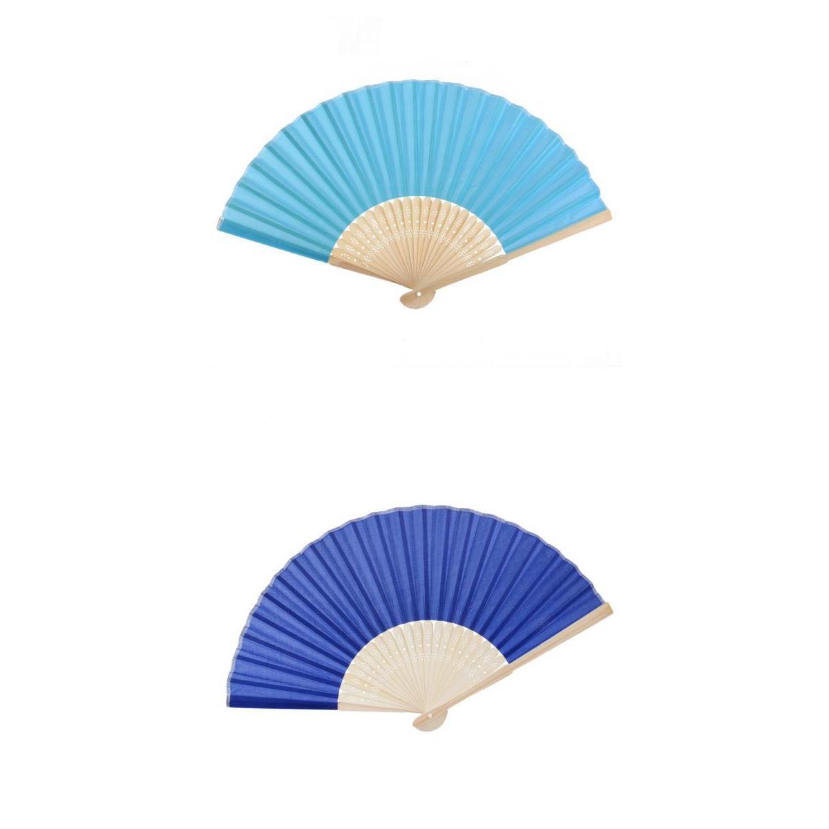 2 Pieces Chinese Folding Bamboo Hand Fan Retro Favors Royalblue & Lake Blue