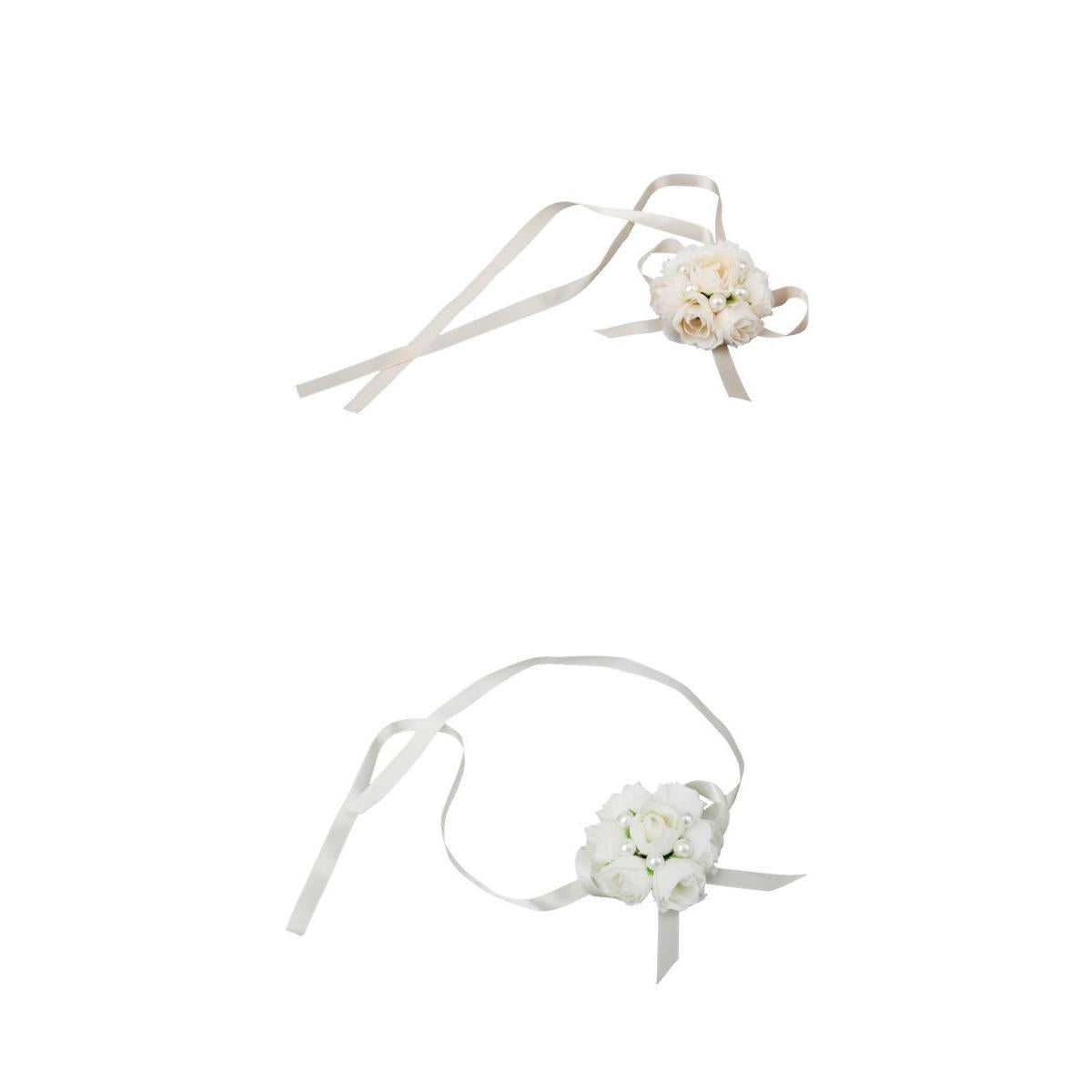 2 Pieces Set Bridal Wrist Corsage Bridesmaid Bracelet Pearl Flowers Costume