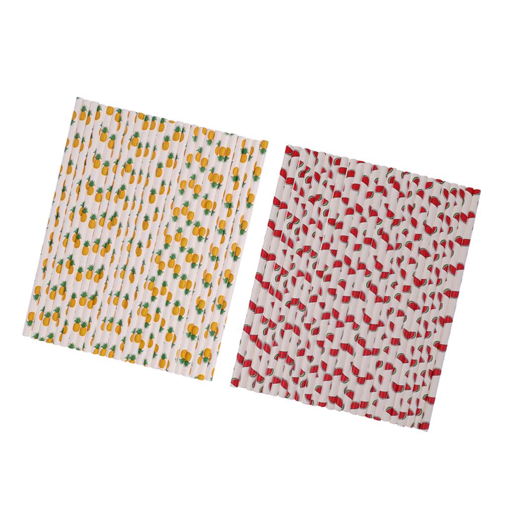 50 Pieces Pineapple & Watermelon Style Biodegradable Paper Drinking Straws