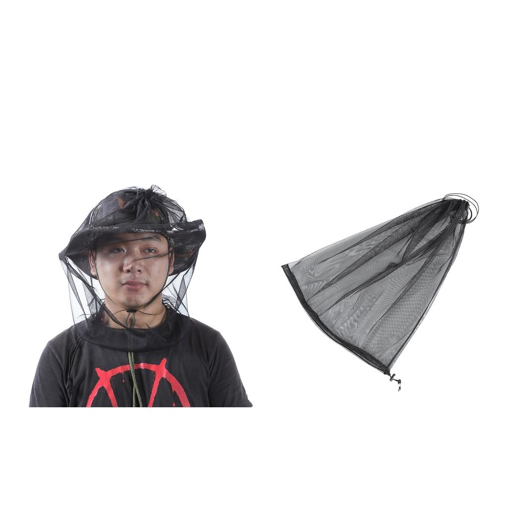 2pcs Black Double End Open Insect Bug Head Hat Net Mesh for Camping