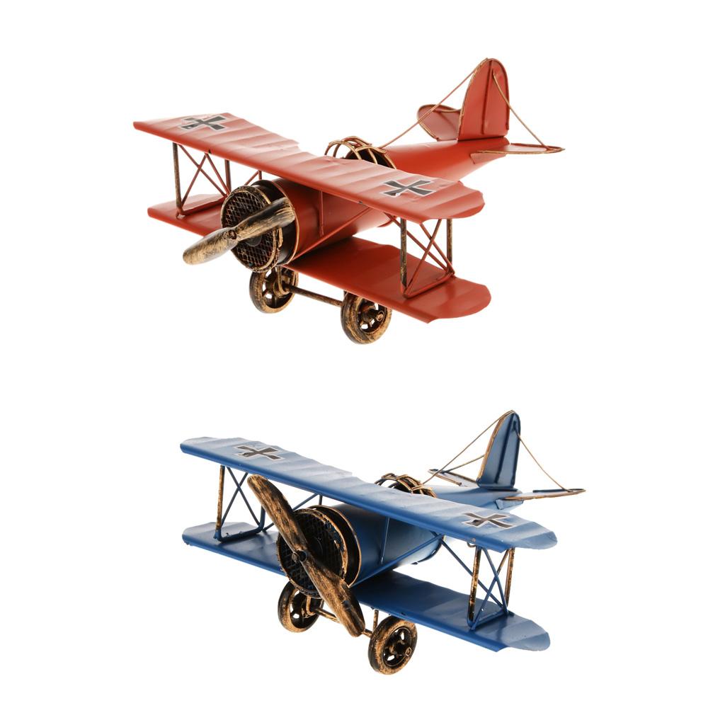 2PCS Retro Metal Airplane Model Biplane Military Aircraft Home Decor Toy