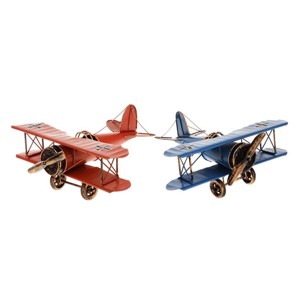 2PCS Retro Metal Airplane Model Biplane Military Aircraft Home Decor Toy