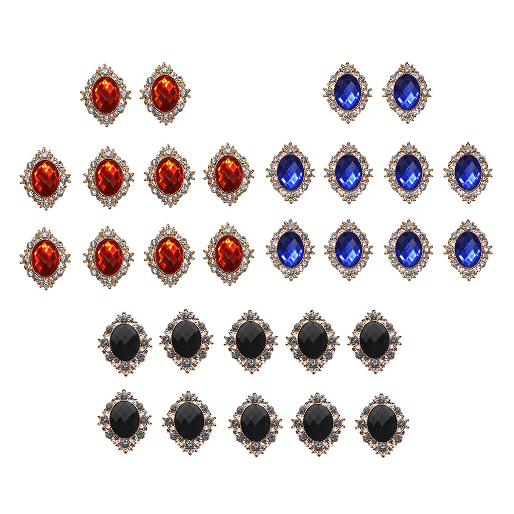 30 Pcs Rhinestone Cabochons Flatback Embellishments Black & Royalblue & Red