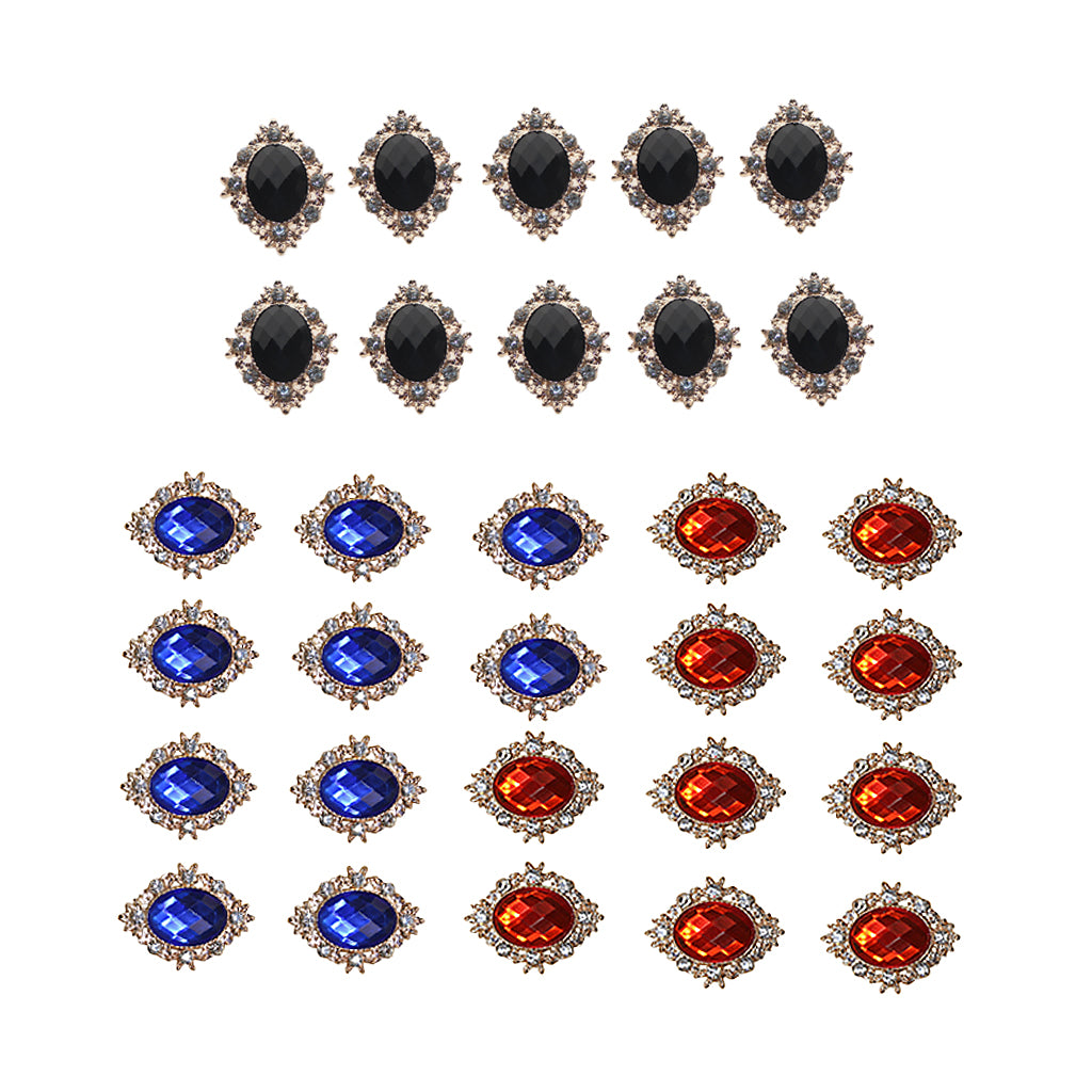 30 Pcs Rhinestone Cabochons Flatback Embellishments Black & Royalblue & Red