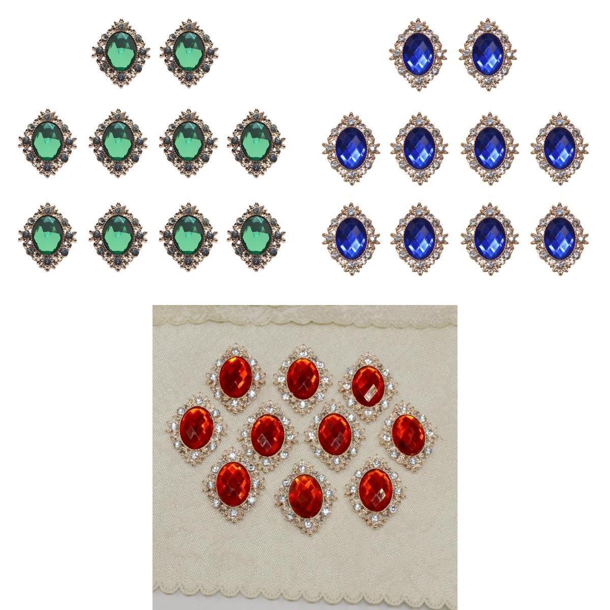 30 Pcs Rhinestone Cabochons Flatback Embellishments Green & Royalblue & Red