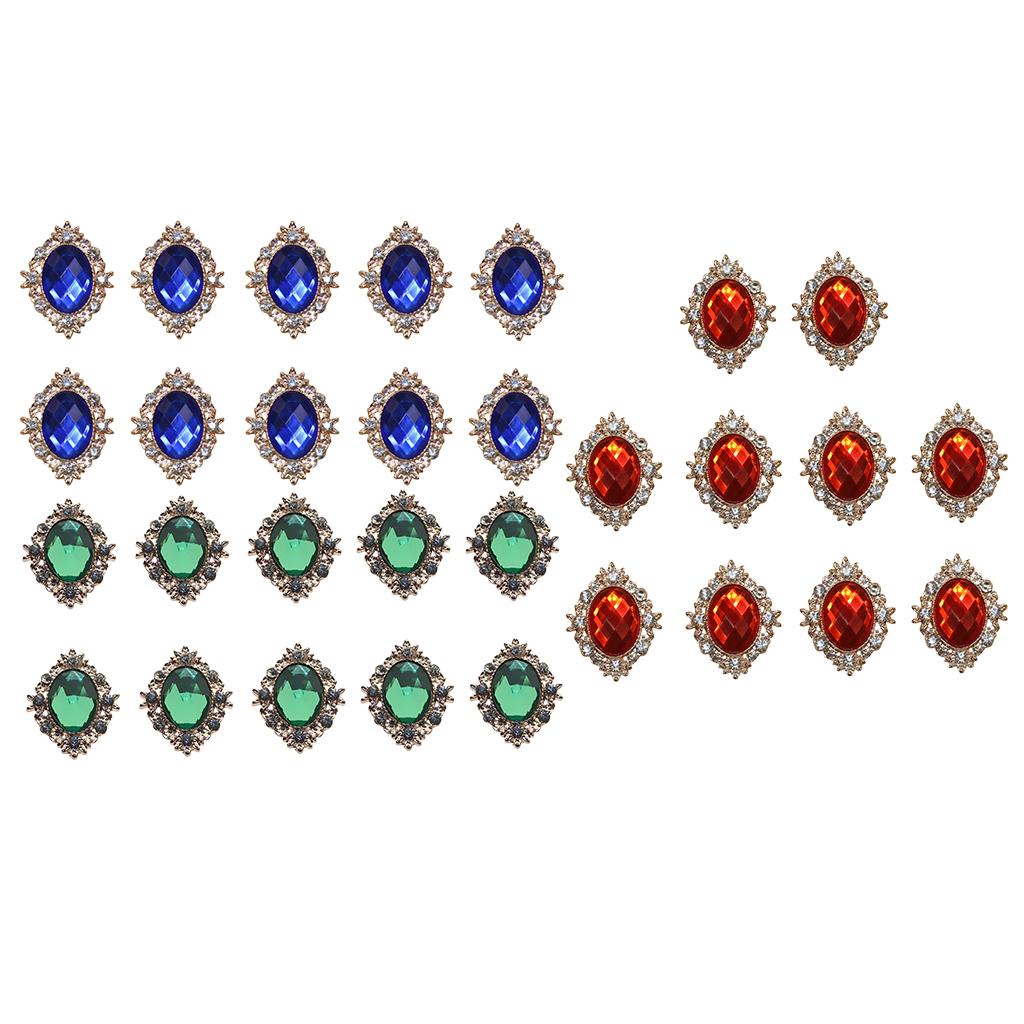 30 Pcs Rhinestone Cabochons Flatback Embellishments Green & Royalblue & Red