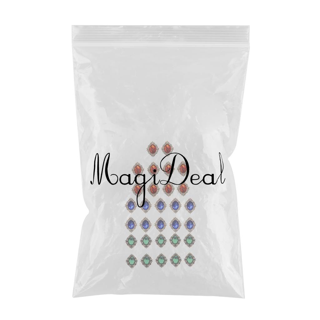 30 Pcs Rhinestone Cabochons Flatback Embellishments Green & Royalblue & Red
