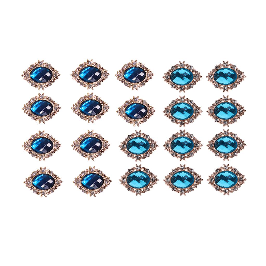 20 Pieces Rhinestone Cabochons Flatback DIY Embellishments Dark Geen & Blue
