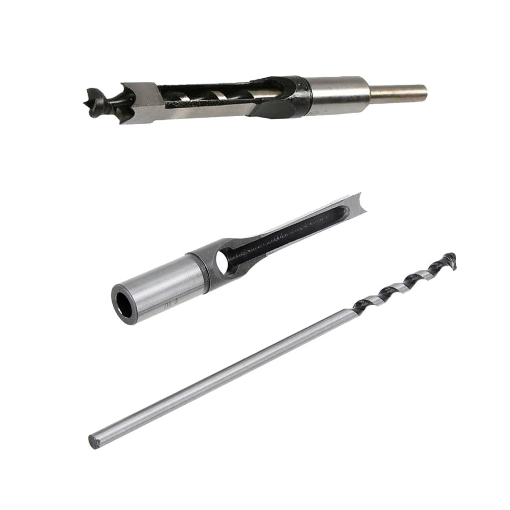 2 Set Square Drill Bit Mortising Chisel Woodworking Tool 10mm 12mm