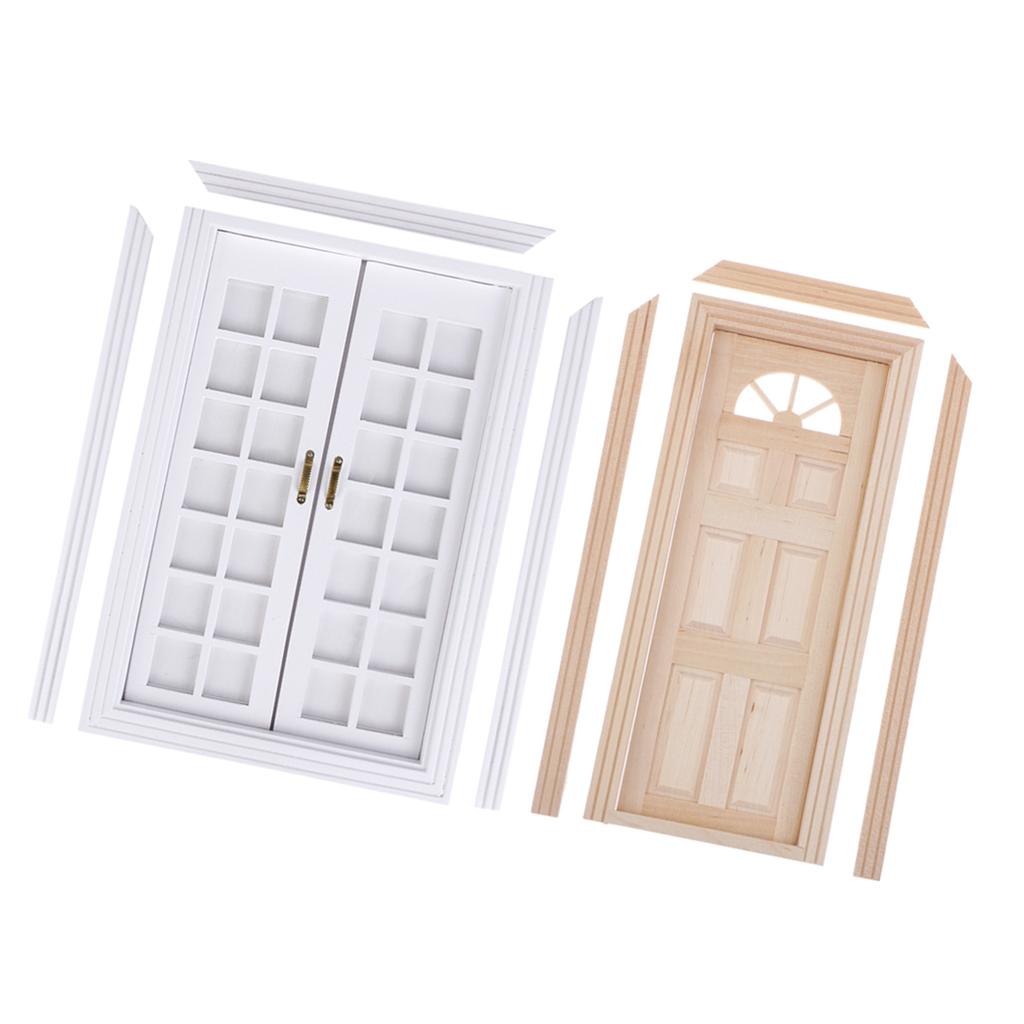 2 PCS Dollhouse Decoration Miniature Wooden Door for 1/12 Scale Dollhouse