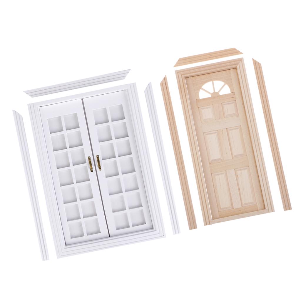 2 PCS Dollhouse Decoration Miniature Wooden Door for 1/12 Scale Dollhouse