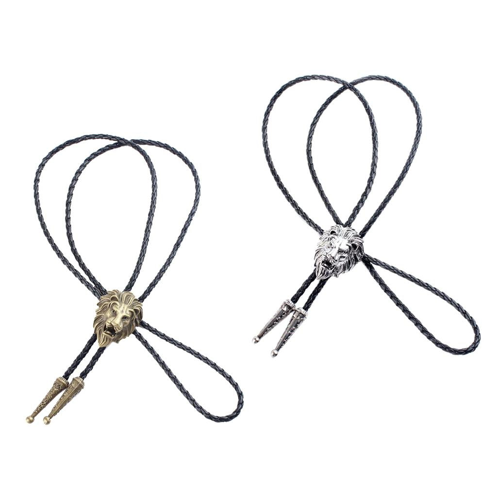 2pcs Vintage Zinc Alloy 3D Lion Head Ties Western Bolo Tie Cowboy Bola Ties