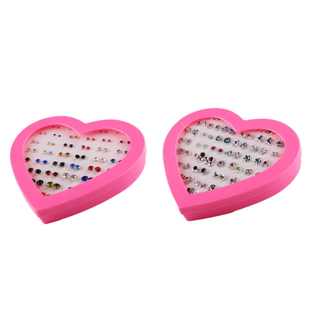 72 Pairs Cute Stud Set Love Heart Box Lady Girls Crystal Earring Studs Gift