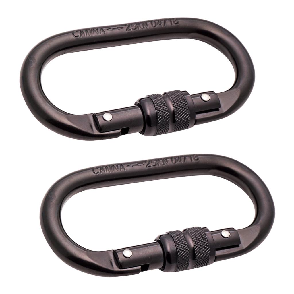 2 Pieces Oval 25KN Screw Lock Carabiner Hook Rock Climbing Rappelling Rescue