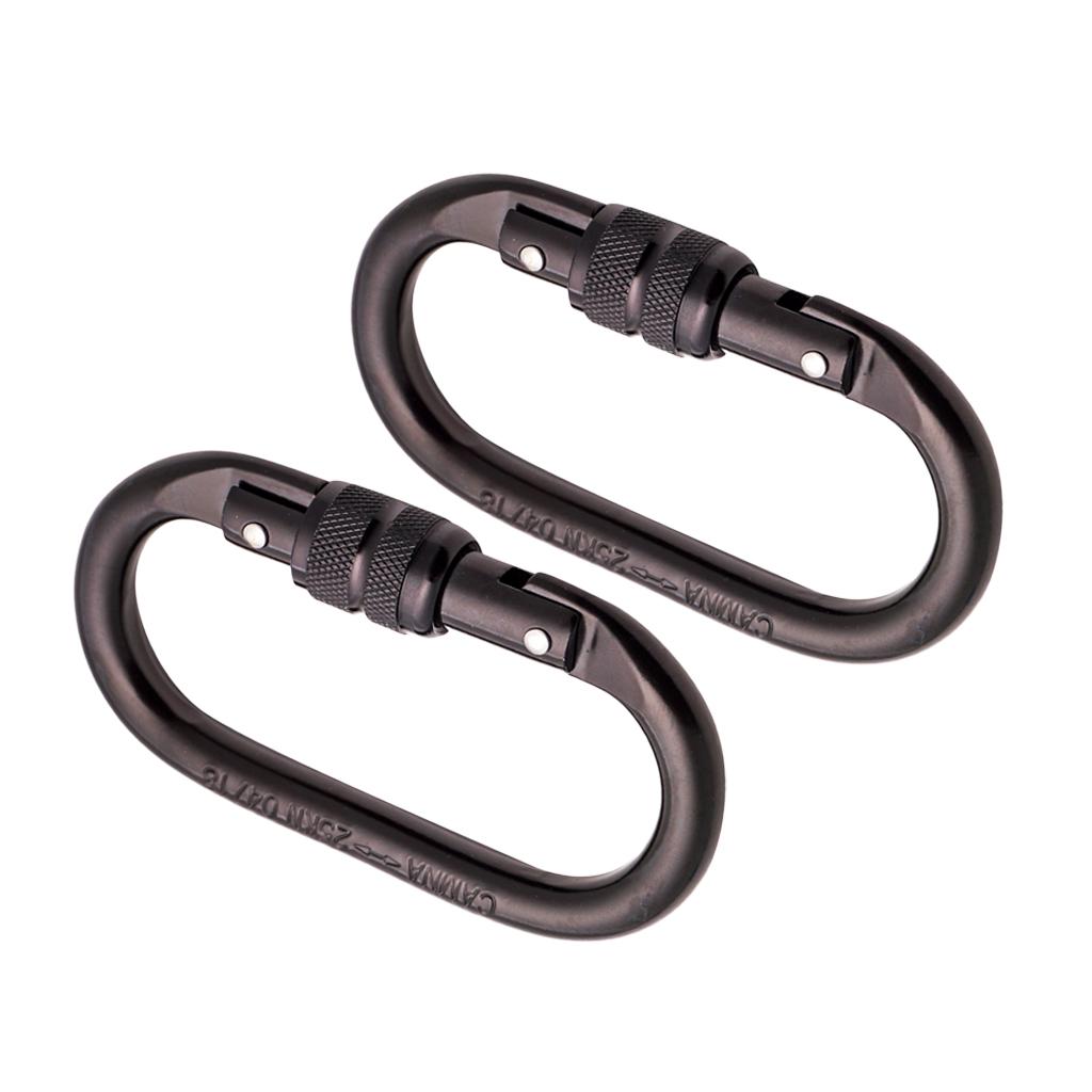 2 Pieces Oval 25KN Screw Lock Carabiner Hook Rock Climbing Rappelling Rescue