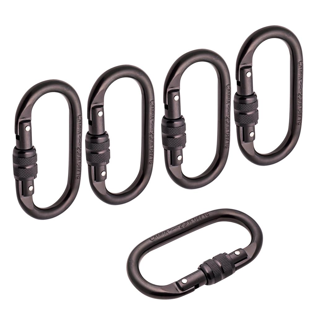5 Pieces Oval Shape 25KN Screw Lock Carabiner Hook Rock Climbing Rappelling
