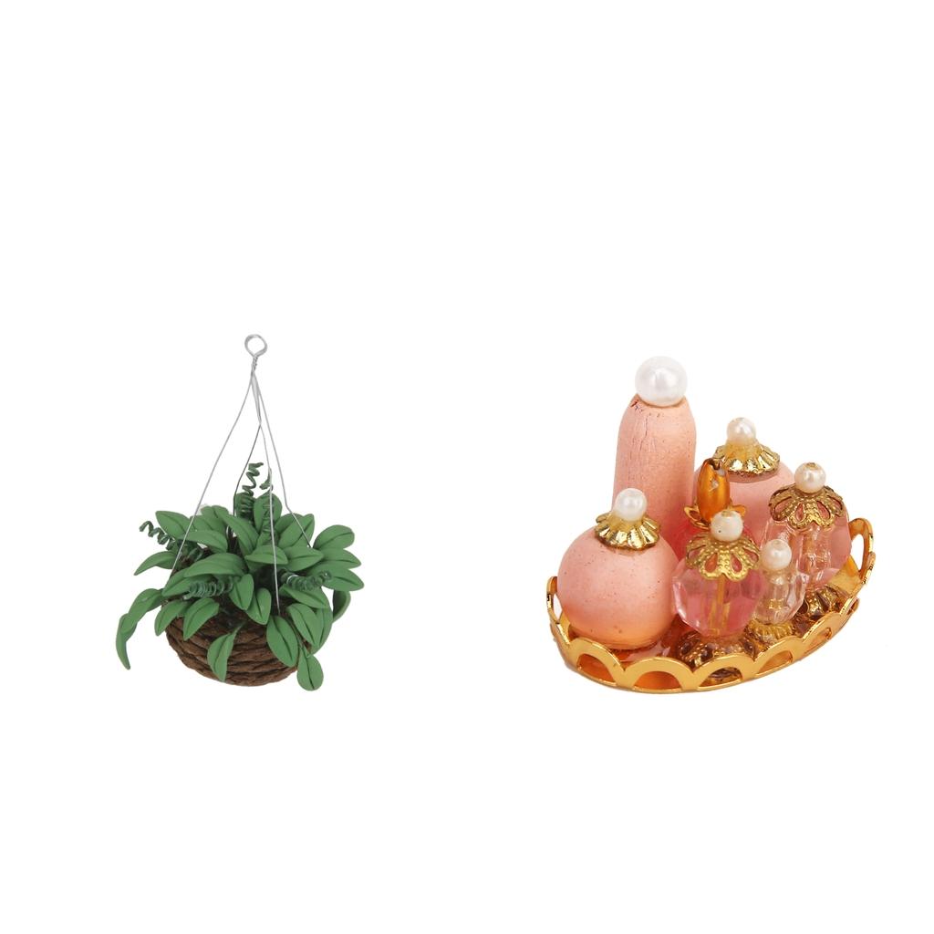 1/12 Dollhouse Miniature Bedroom Furniture Kit Perfume Bottles Hanging Plant