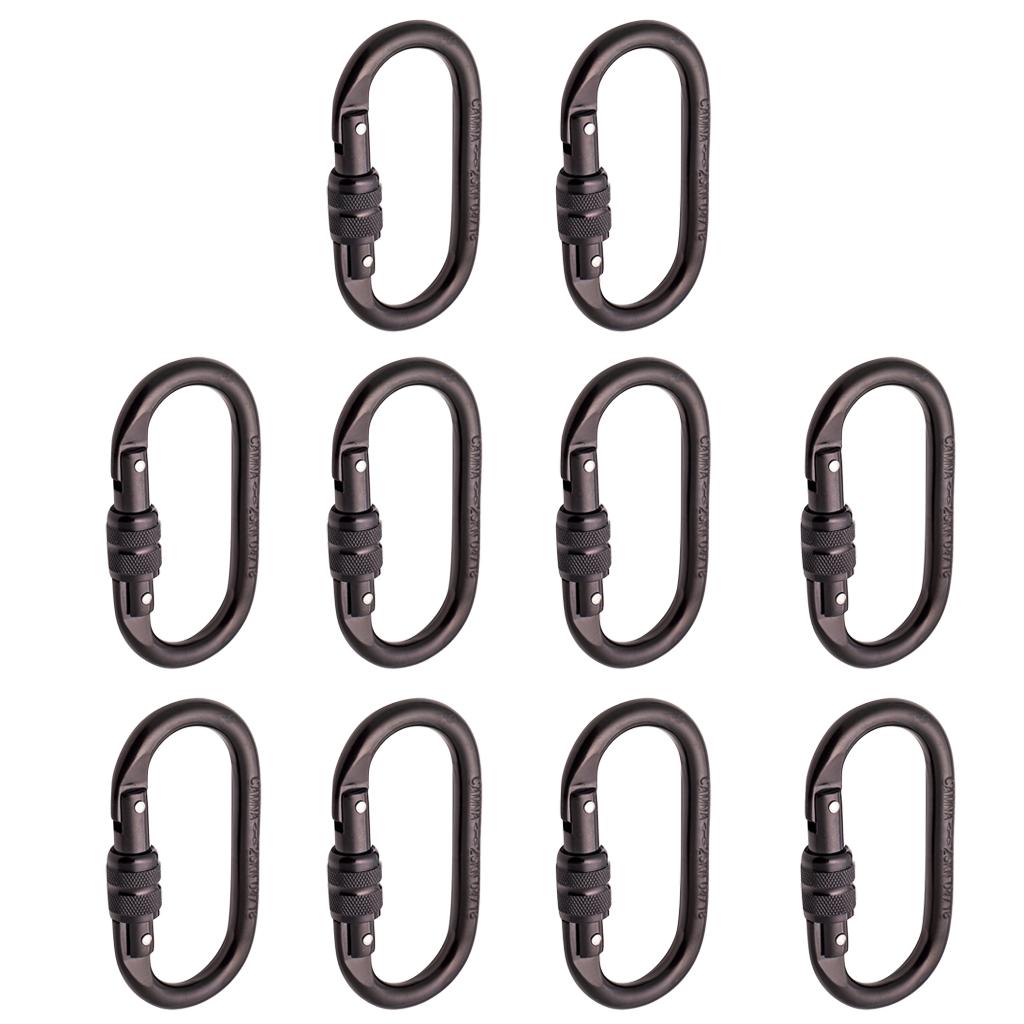 10 Pieces Oval Shape 25KN Screw Lock Carabiner Hook Rock Climbing Rappelling