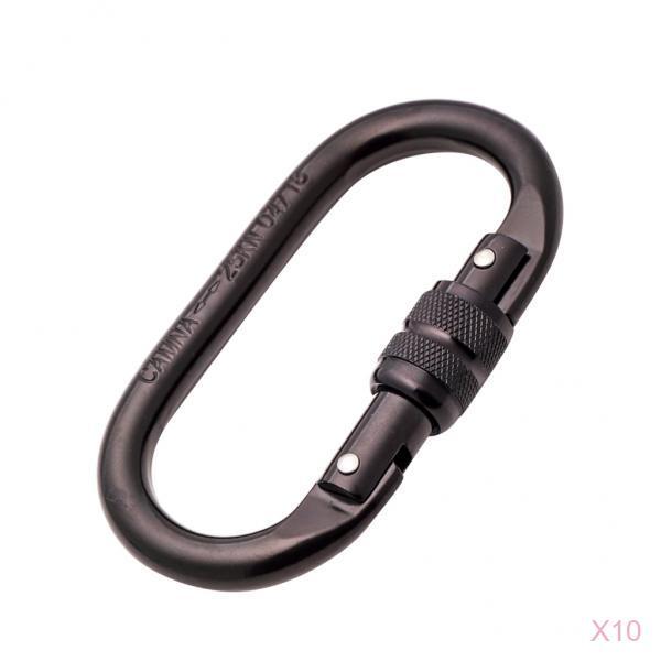 10 Pieces Oval Shape 25KN Screw Lock Carabiner Hook Rock Climbing Rappelling