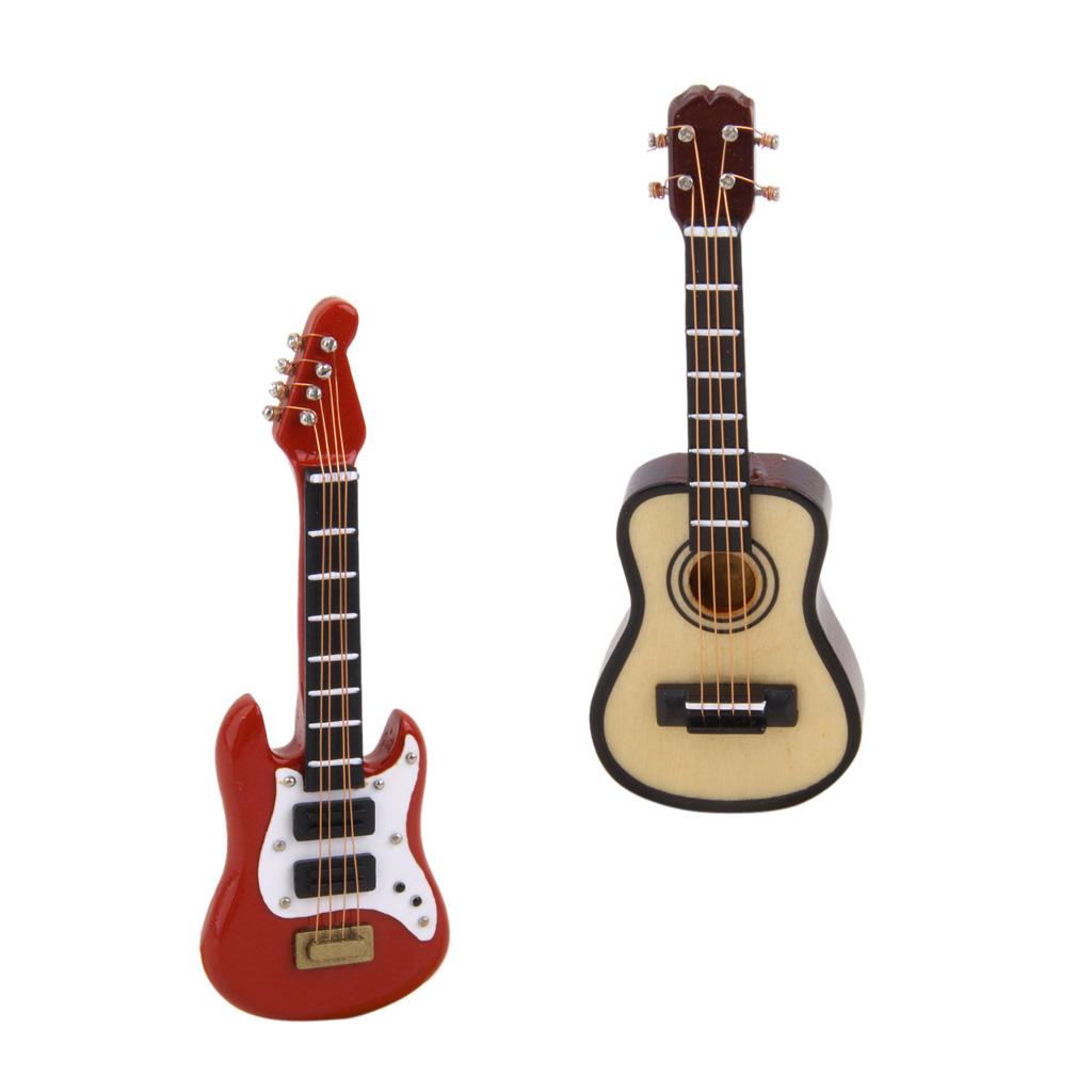 2pcs 1:12 Dollhouse Miniature Music Instrument Classical Electric Guitar