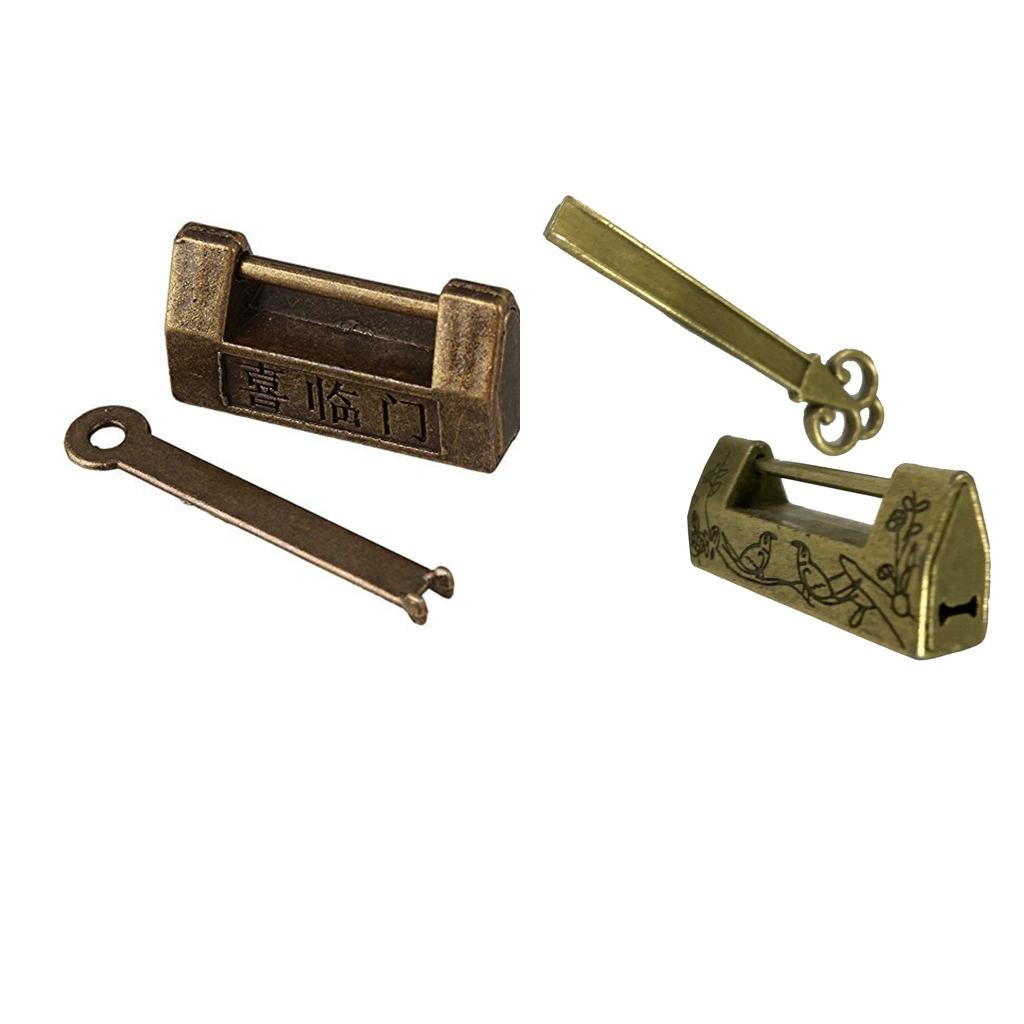 Antique Small Zinc Alloy Padlock + Magpie Chinese Vintage Box Brass Padlock