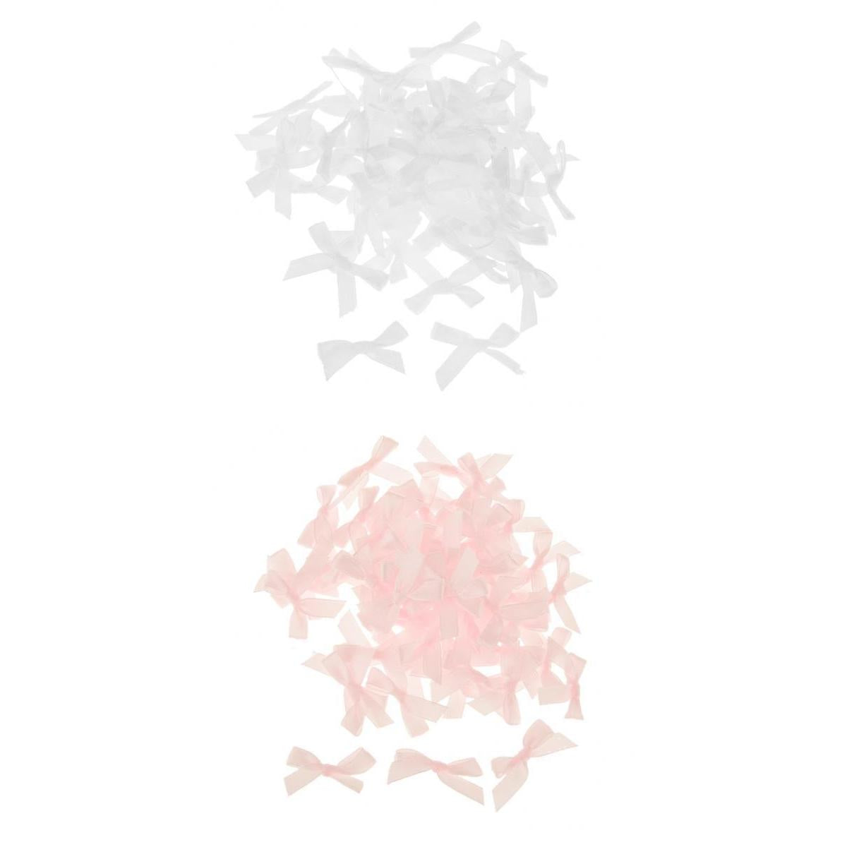 200 Pieces Mini Ribbon Bow DIY Sewing Gift Box Embellishment White Pink