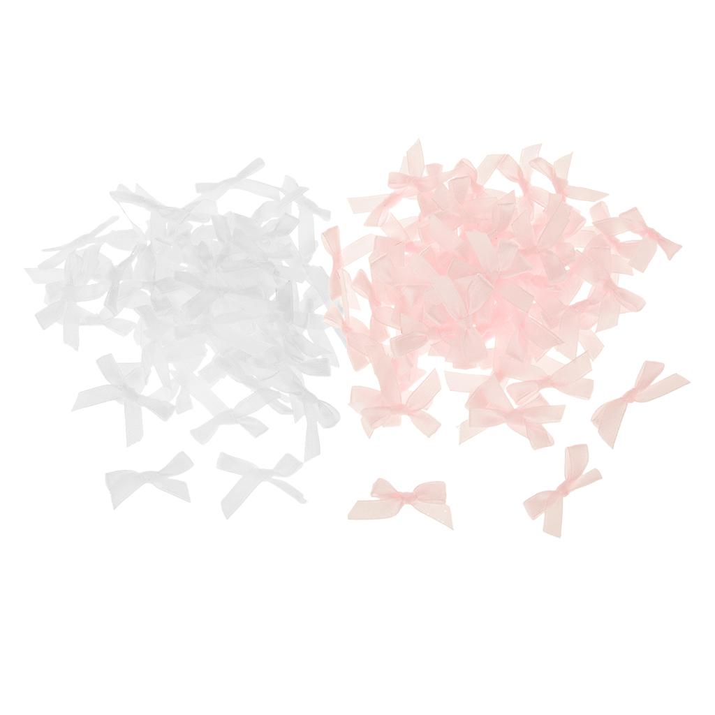 200 Pieces Mini Ribbon Bow DIY Sewing Gift Box Embellishment White Pink