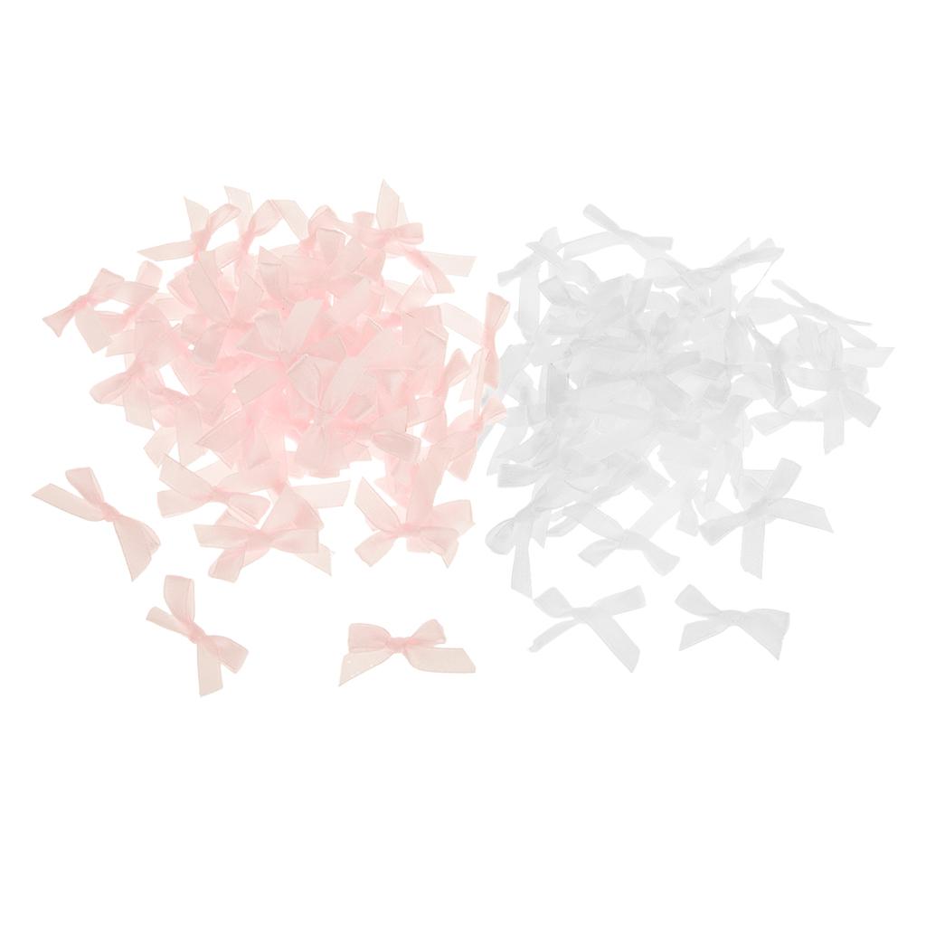 200 Pieces Mini Ribbon Bow DIY Sewing Gift Box Embellishment White Pink