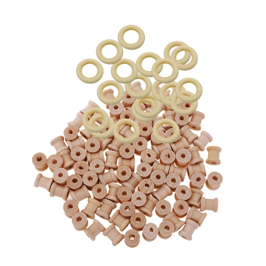 120 Pieces Wooden Crafts Tools Empty Thread Spools Loop Jewelry Findings