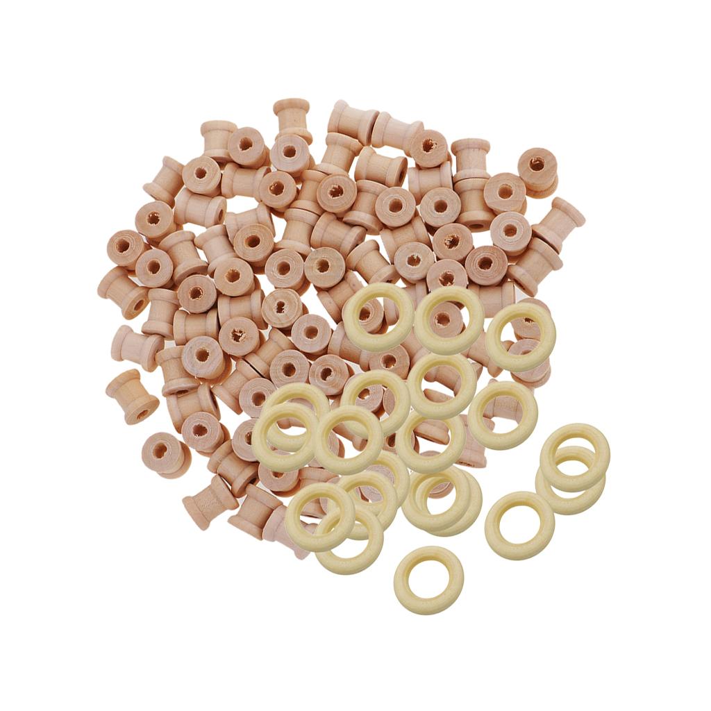120 Pieces Wooden Crafts Tools Empty Thread Spools Loop Jewelry Findings
