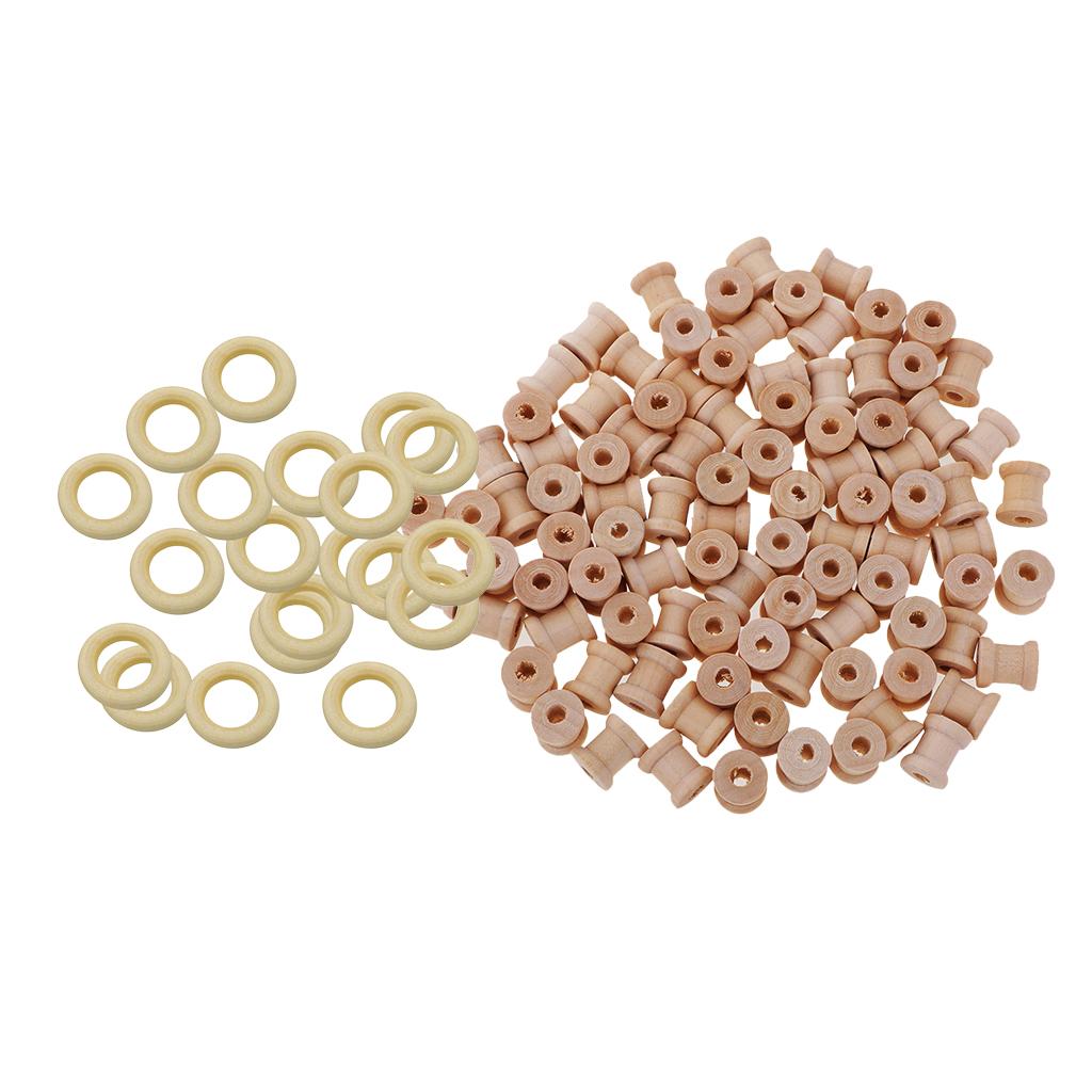 120 Pieces Wooden Crafts Tools Empty Thread Spools Loop Jewelry Findings