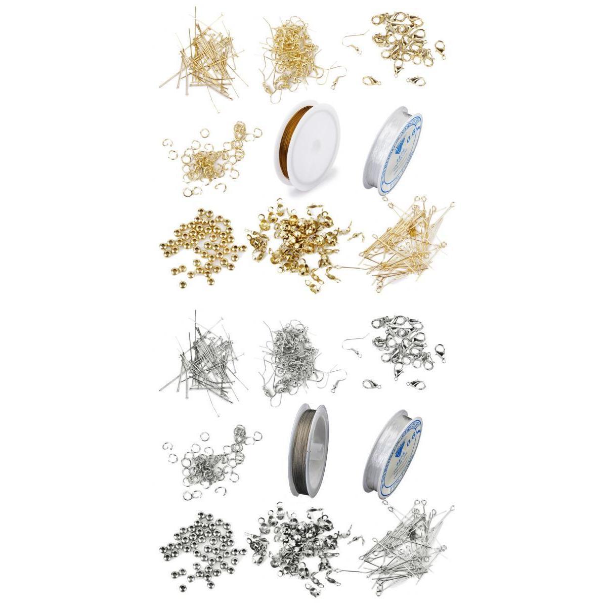 2 Set Jewelry Making Starter Kit Findings Elastic Cord Thread Silver & Gold