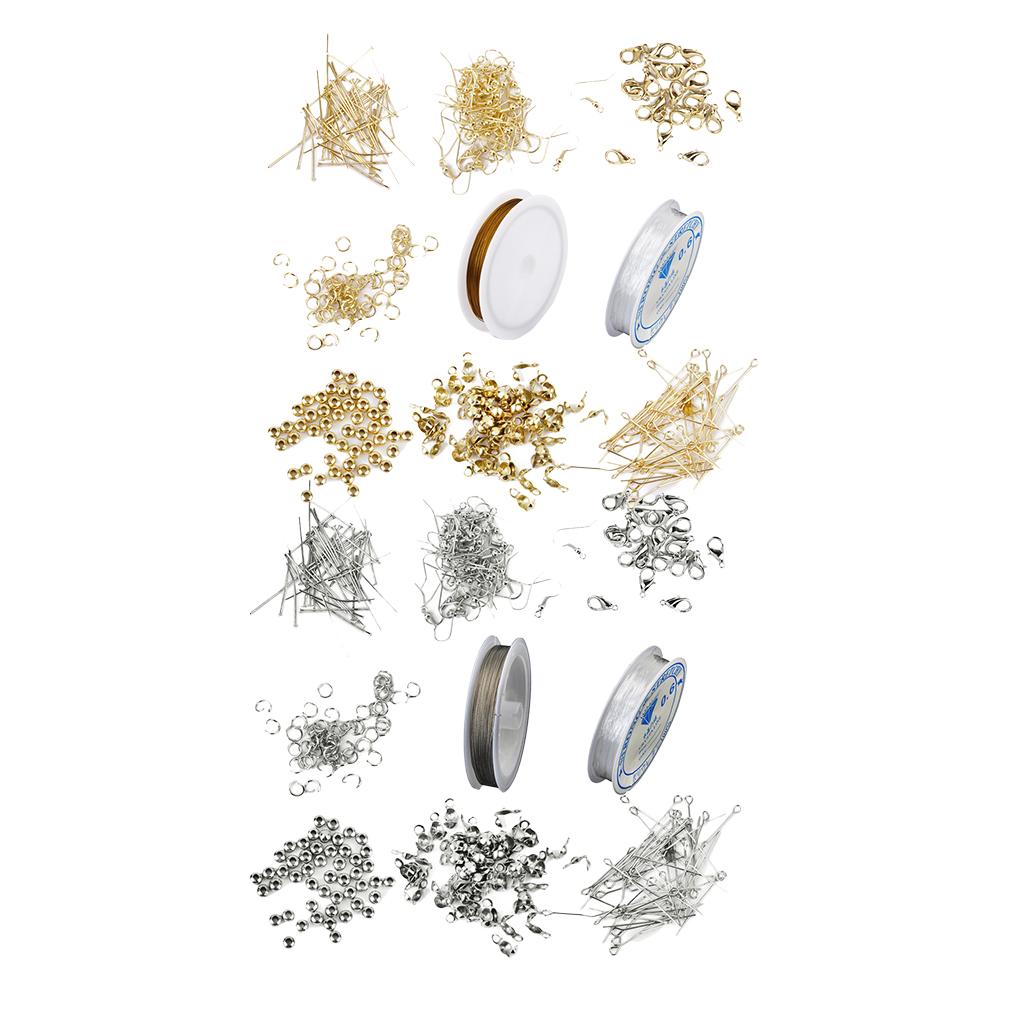 2 Set Jewelry Making Starter Kit Findings Elastic Cord Thread Silver & Gold