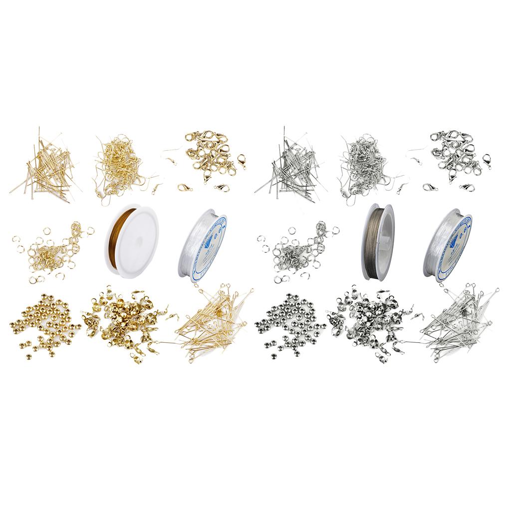 2 Set Jewelry Making Starter Kit Findings Elastic Cord Thread Silver & Gold