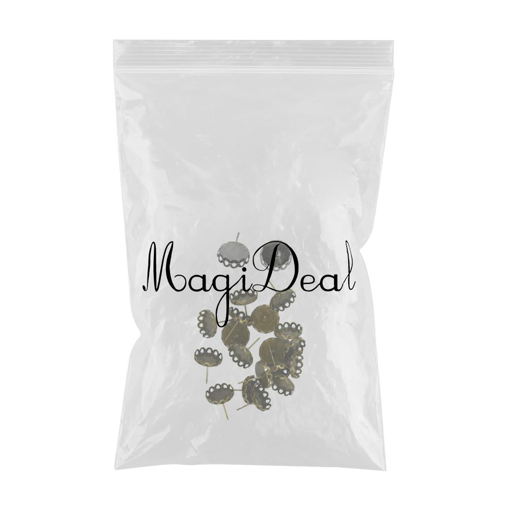 40 Pcs Blank Bezel Setting Base for 12mm Cabochon Ear Stud Pins Bronze&Black
