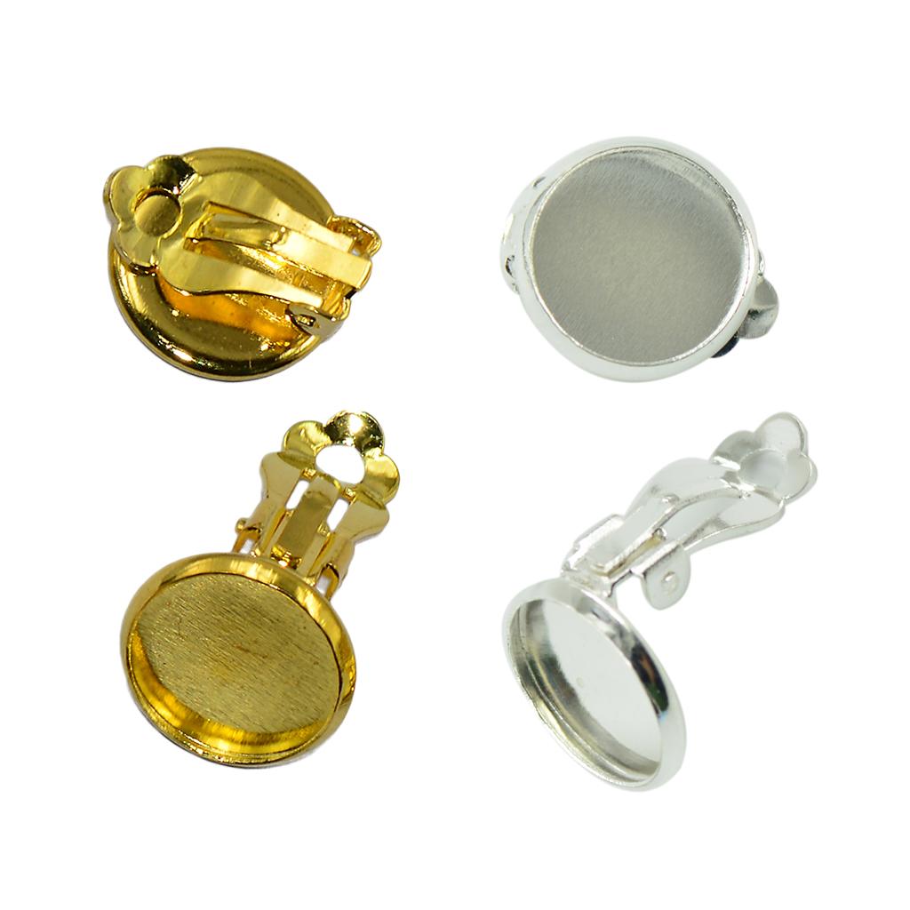 24 Pcs Clip On Earrings Findings Fit 12mm Cabochon Settings Silver & Gold