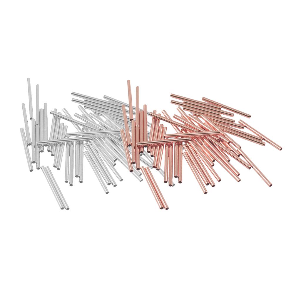100 Pieces Rose Gold and Silver White Straight Tube Spacer Beads 20mmx1.5mm