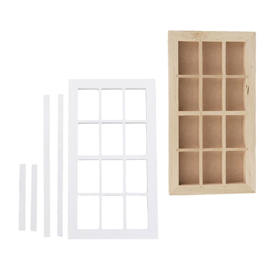 1:12 Scale Dolls House Miniature Wooden 12 panes Window Frame DIY Accessory