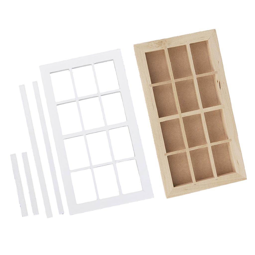 1:12 Scale Dolls House Miniature Wooden 12 panes Window Frame DIY Accessory