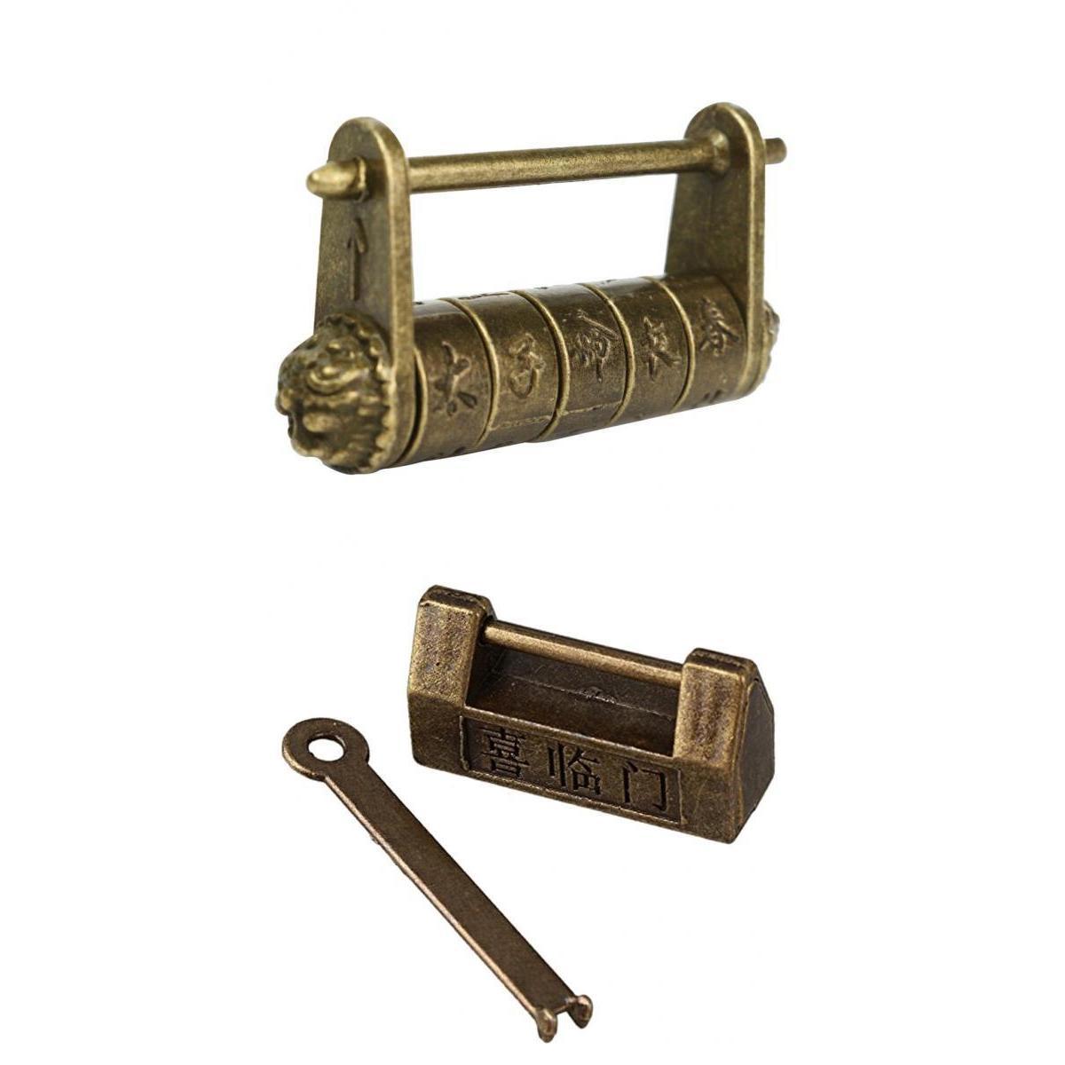 Chinese Old Style Antique Lock and Antique Carved Word Password Padlock Lock