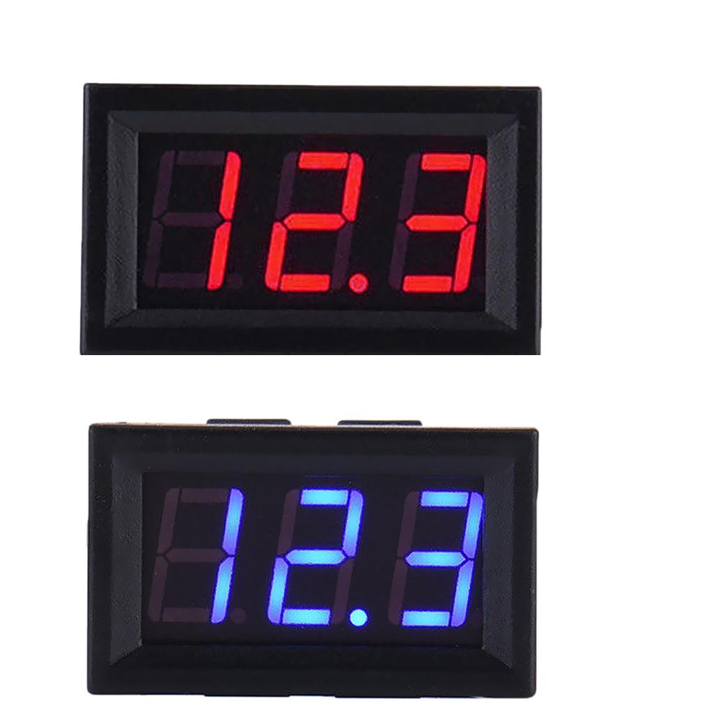 2 Pcs 2 Wire DC 5-120V Digital Voltage Meter Voltmeter Motor 0.56'' Blue+Red