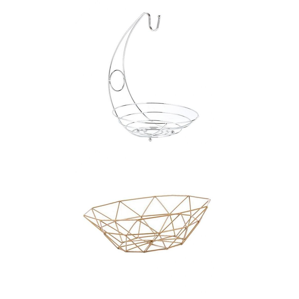 2 in 1 Chrome Banana Hanger Fruit Bowl Tree Holder Storage Basket Fruit Bowl
